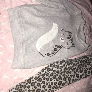 Gray & Leopard Print Long sleeve and pant set.